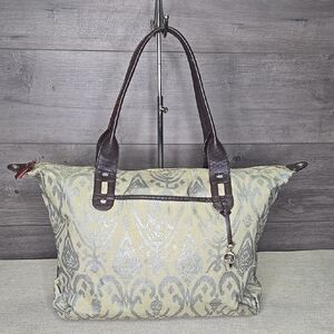 Stella & Dot Brown and Gray Canvas Tote Shoulder Bag